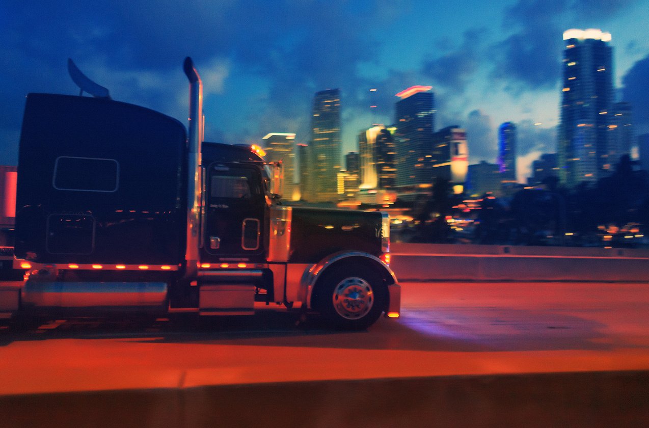 semi-truck at night